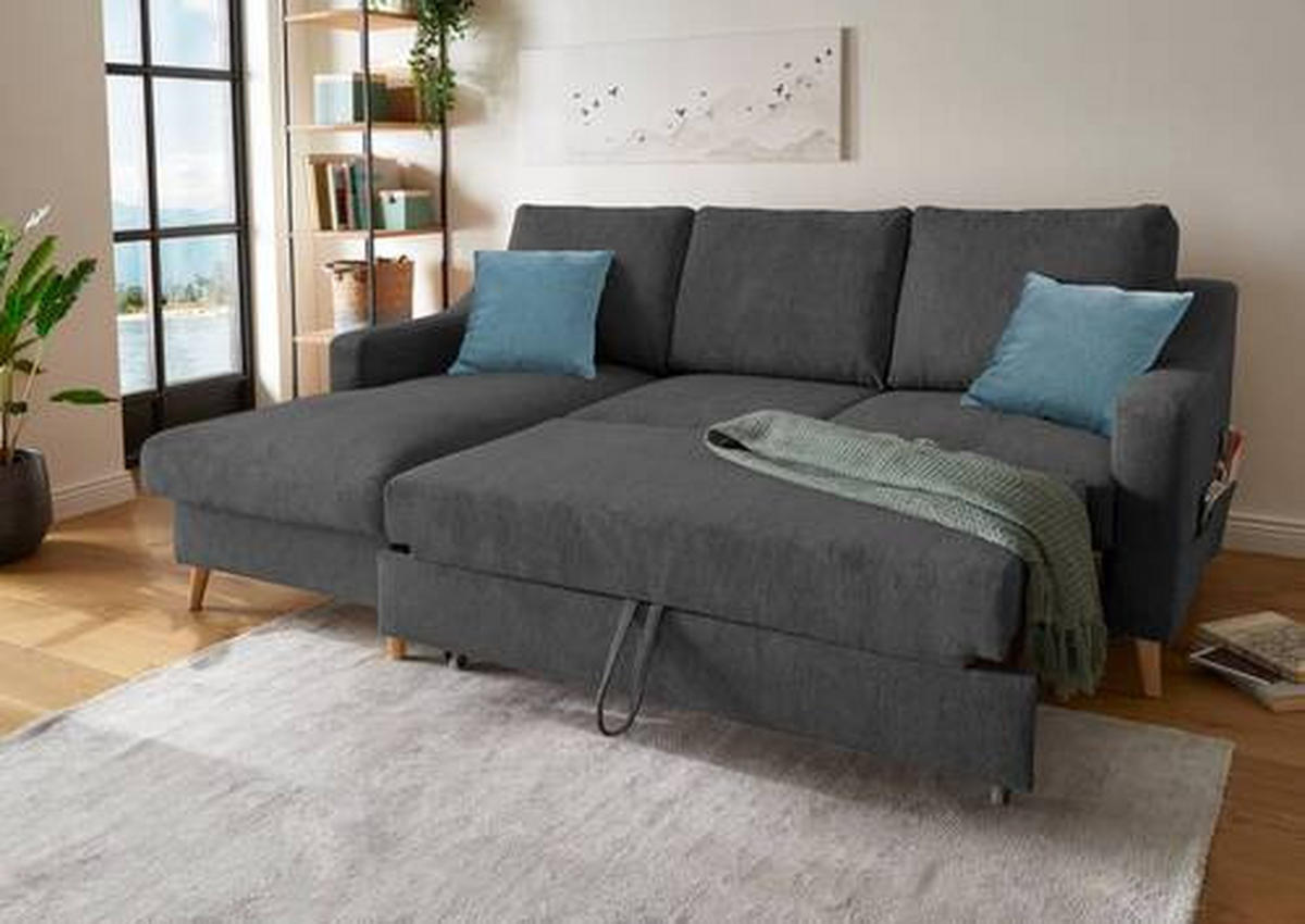 ECKSOFA in Mikrofaser Schwarz  - Blau/Schwarz, Design, Holz/Textil (150/228cm) - MID.YOU