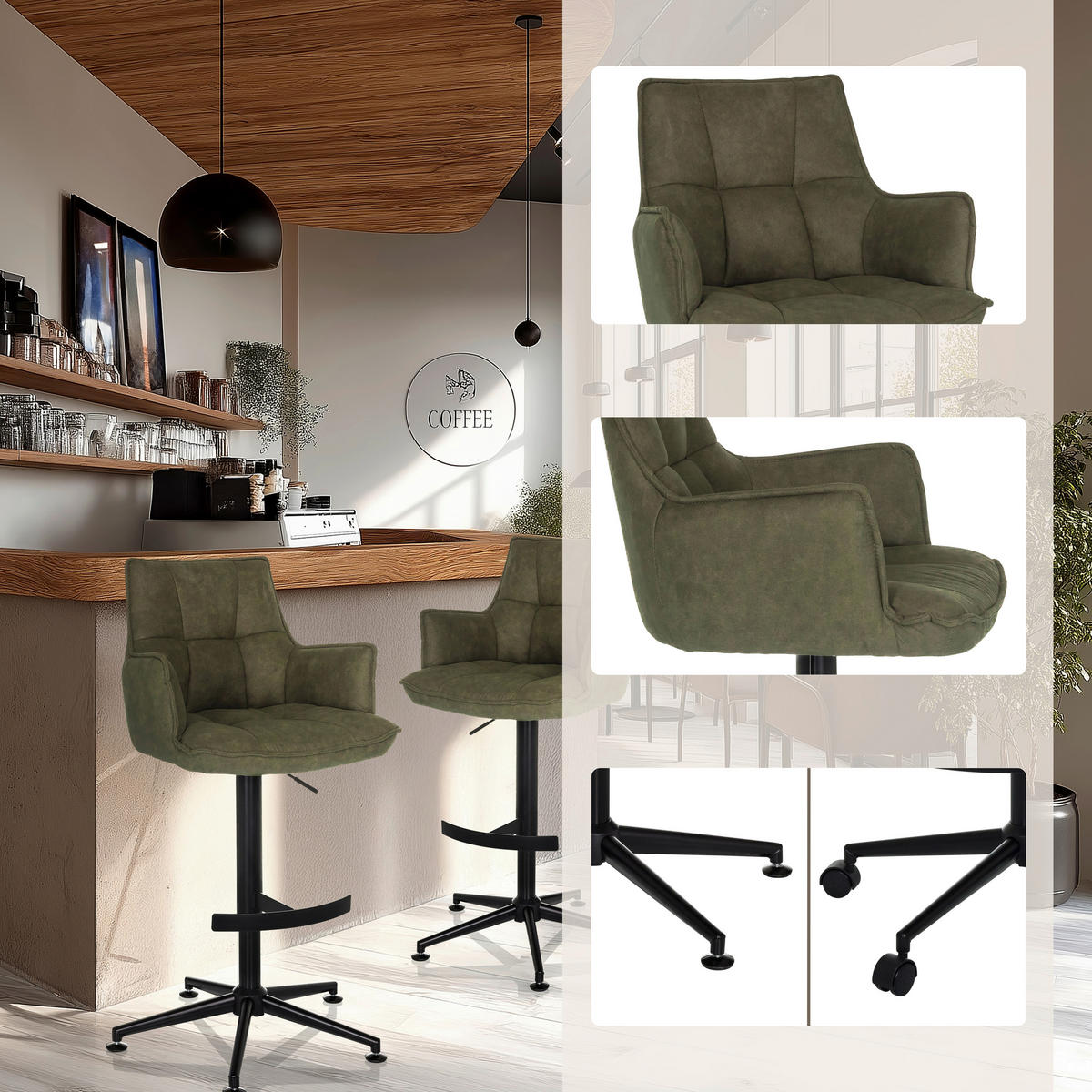 BARPALL i grön  - grön/svart, Modern, metall/textil (55/93/56cm) - MID.YOU