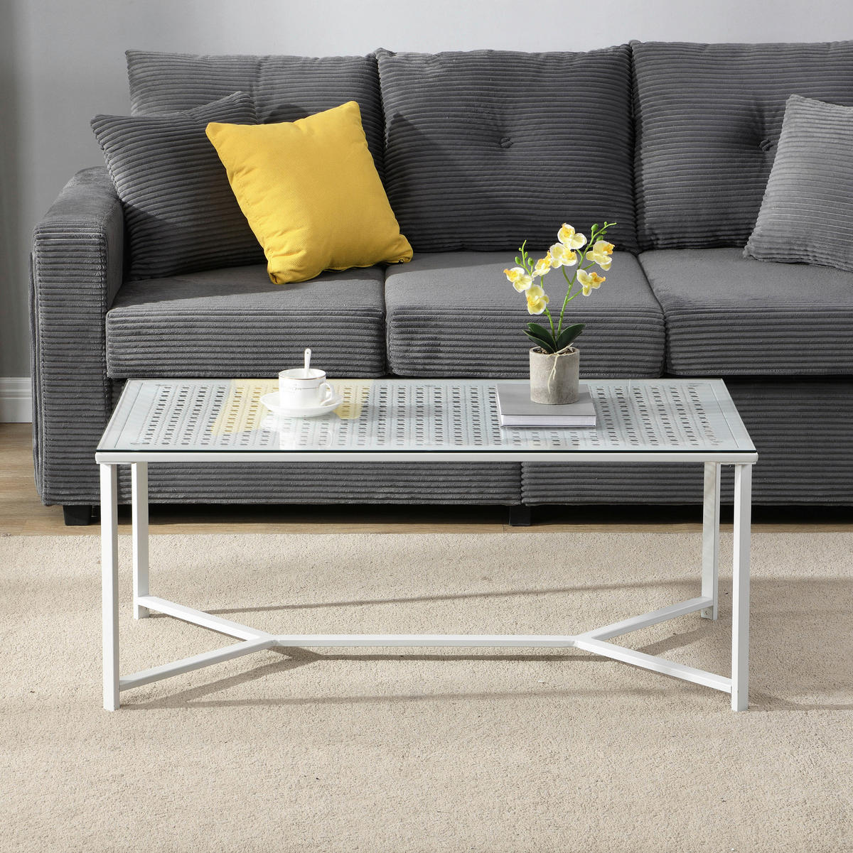 COUCHTISCH in Glas 100/50/42 cm  - Weiß, Design, Glas/Metall (100/50/42cm) - MID.YOU