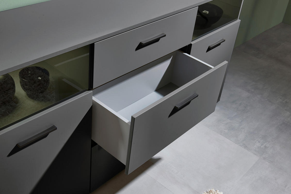 LOWBOARD  in 180/55/38 cm  - Anthrazit/Schwarz, Design, Glas/Holzwerkstoff (180/55/38cm) - MID.YOU