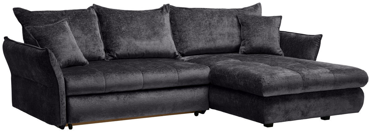 ECKSOFA in Chenille Schwarz  - Schwarz, Konventionell, Kunststoff/Textil (275/180cm) - Stylife