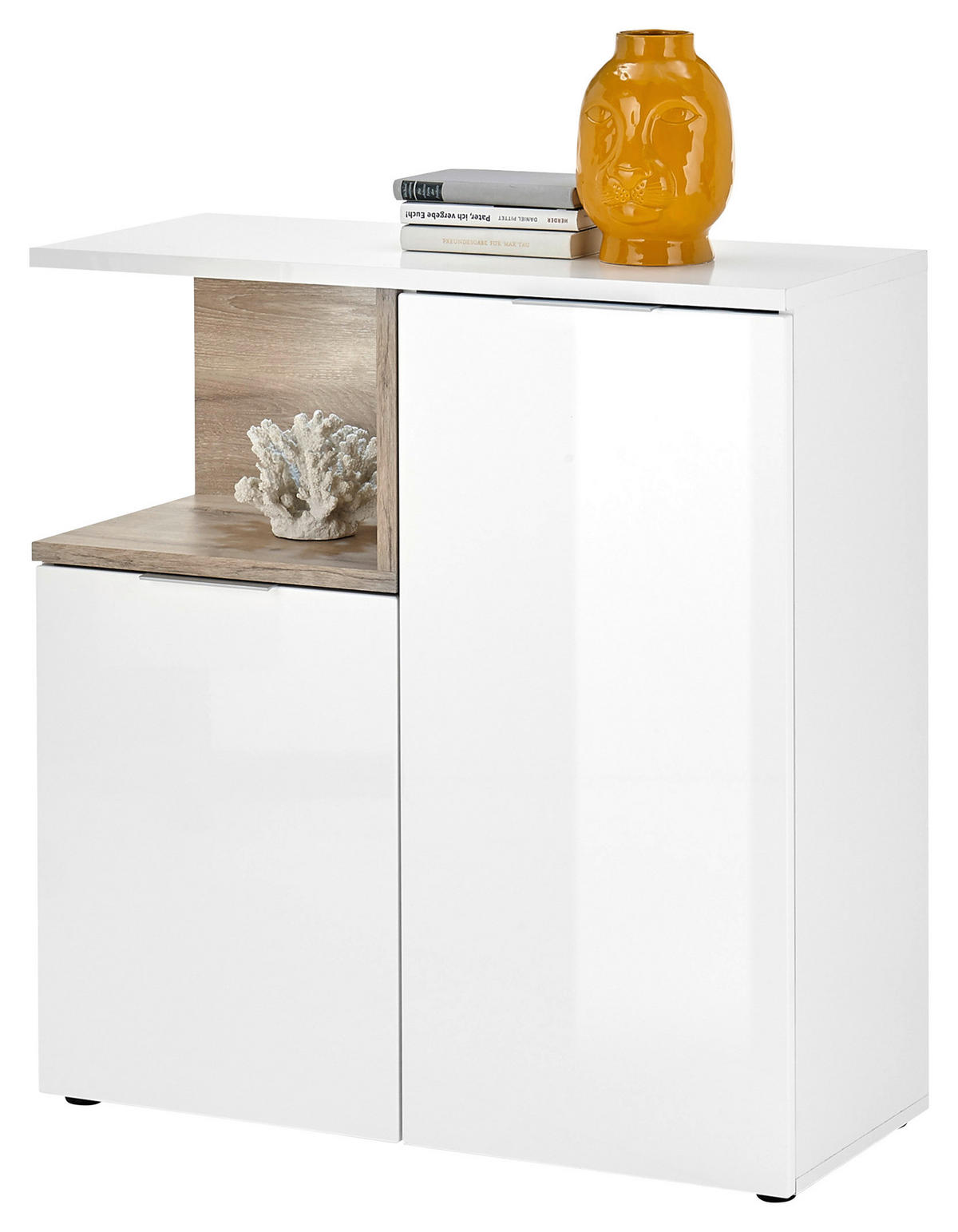 KOMODA, bílá, 90/95/38 cm - bílá/barvy stříbra, Basics, kompozitní dřevo/plast (90/95/38cm)