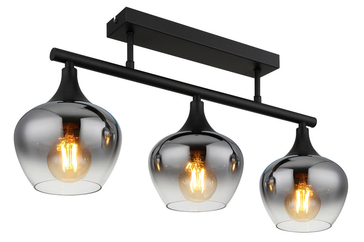 DECKENLEUCHTE    65/15/28,5 cm  - Schwarz, Design, Glas/Metall (65/15/28,5cm) - Globo