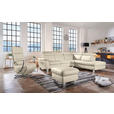 ECKSOFA in Echtleder Creme  - Creme/Alufarben, Design, Leder/Metall (271/242cm) - Cantus