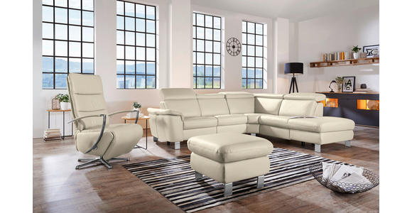 ECKSOFA in Echtleder Creme  - Creme/Alufarben, Design, Leder/Metall (271/242cm) - Cantus