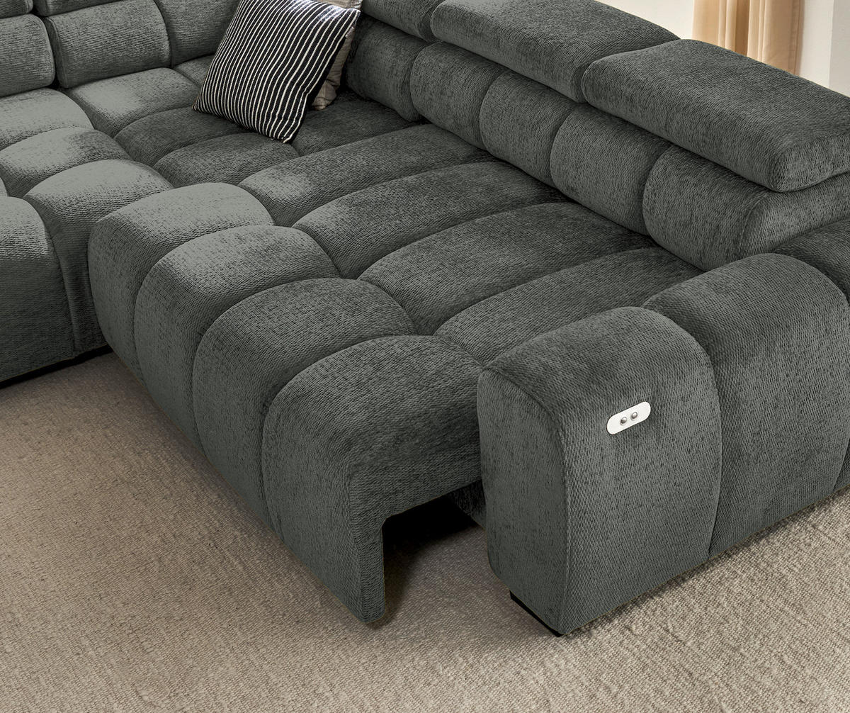 ECKSOFA inkl. Funktionen Blau, Braun Webstoff  - Blau/Schwarz, MODERN, Kunststoff/Textil (205/297cm) - Welnova