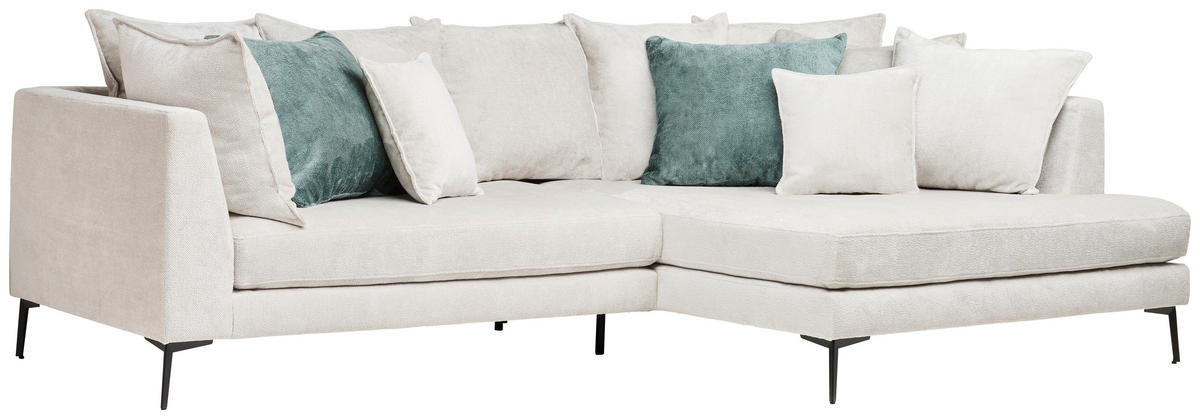 ECKSOFA in Chenille Beige  - Beige/Schwarz, Design, Textil/Metall (289/170cm) - Stylife