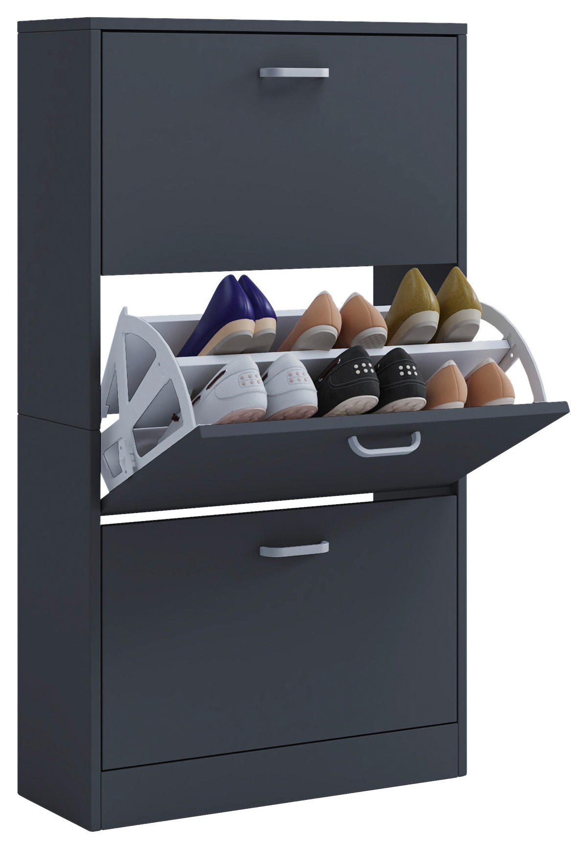 SCHUHSCHRANK Anthrazit  - Anthrazit/Silberfarben, Design, Holzwerkstoff/Kunststoff (59/105/22cm) - MID.YOU