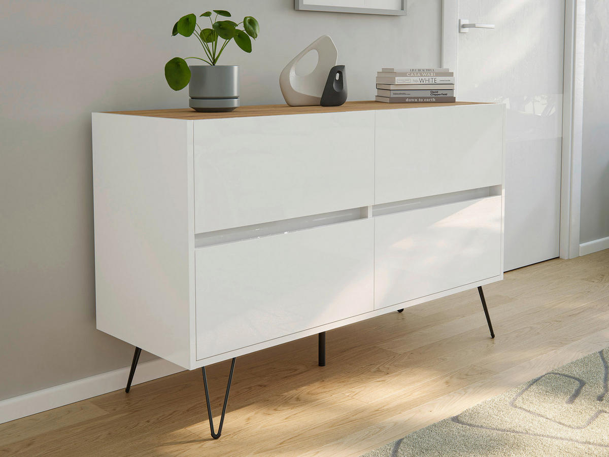 SIDEBOARD Posseik Industrial  in 119/75/42 cm  - Eichefarben/Schwarz, Design, Holzwerkstoff/Metall (119/75/42cm) - P & B