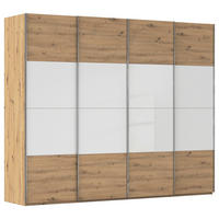 SCHWEBETÜRENSCHRANK 271/235/68 cm 4-türig Weiß, Eiche Artisan  - Chromfarben/Weiß, KONVENTIONELL, Glas/Holzwerkstoff (271/235/68cm) - Novel