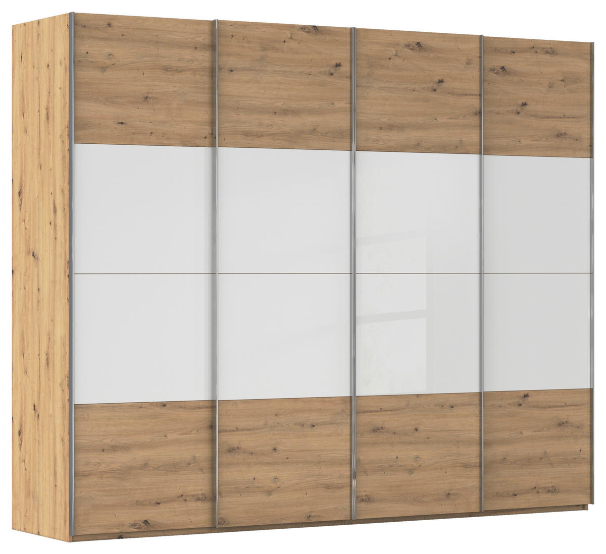 SCHWEBETÜRENSCHRANK 271/235/68 cm 4-türig Weiß, Eiche Artisan  - Chromfarben/Weiß, KONVENTIONELL, Glas/Holzwerkstoff (271/235/68cm) - Novel