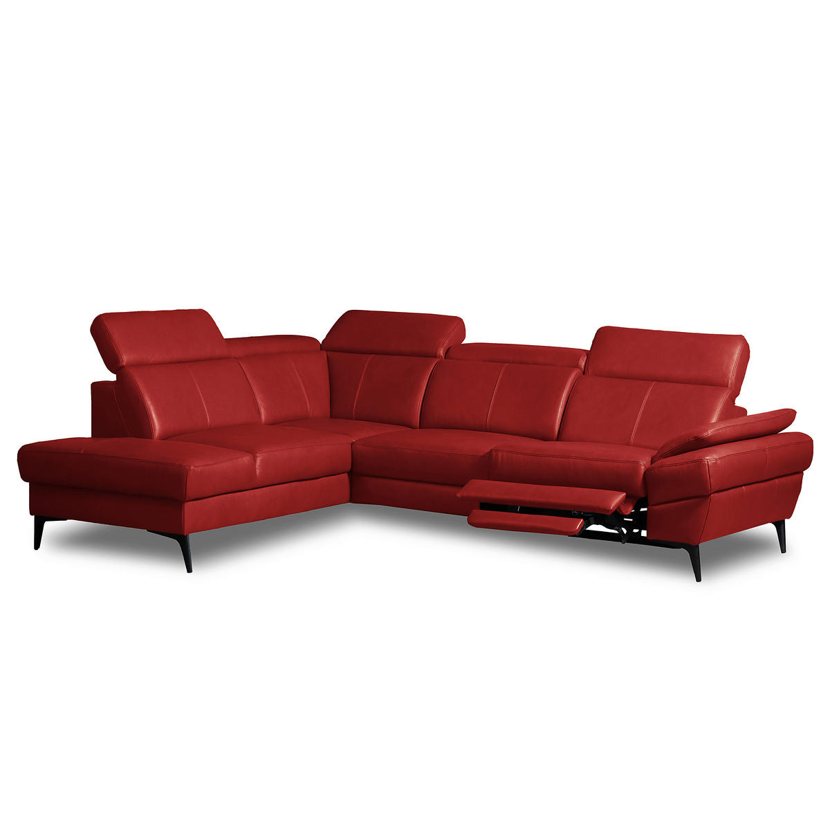 ECKSOFA Rot Echtleder Lederlook Bettkasten, Schlaffunktion, Rücken echt, Armteilverstellung, Kopfteilverstellung  - Rot/Schwarz, Design, Leder/Textil (211/264cm) - Livetastic