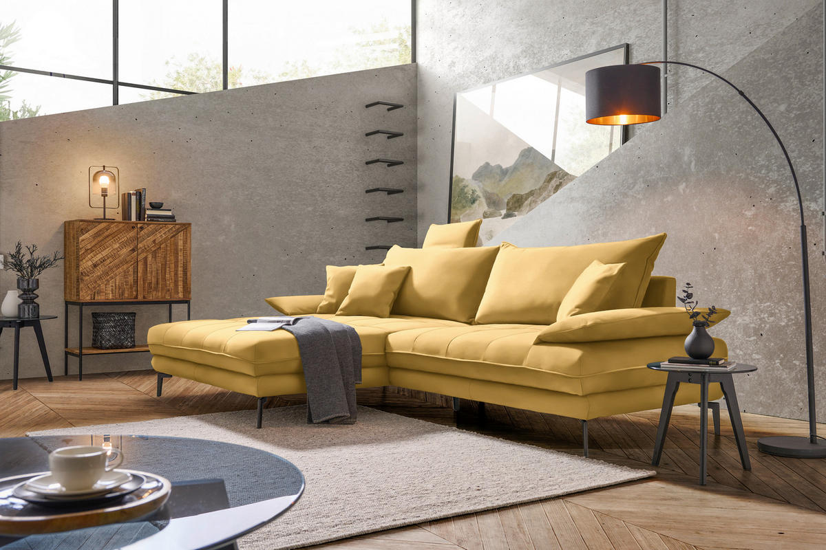 ECKSOFA PRATO Gelb Flachgewebe  - Gelb/Schwarz, MODERN, Textil/Metall (176/292cm) - MID.YOU