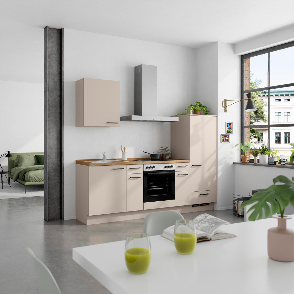 KÜCHENBLOCK Easytouch 240 cm  in Eichefarben, Sandfarben  - Sandfarben/Eichefarben, MODERN, Holzwerkstoff/Metall (240cm) - Nobilia