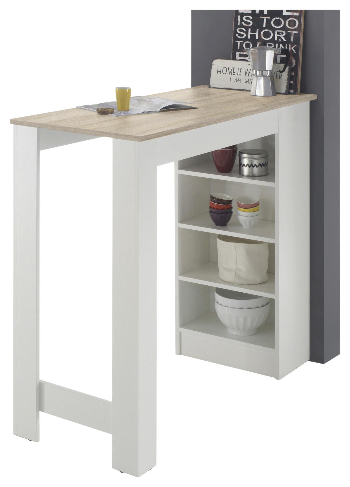 MASĂ DE BAR din material pe bază de lemn 115/50/103 cm   - alb/culoare lemn stejar, Design, material pe bază de lemn (115/50/103cm) - Carryhome