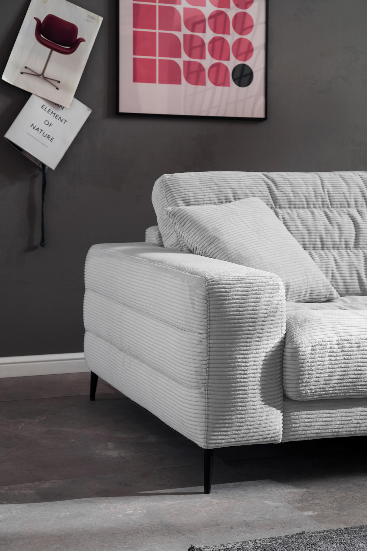 ECKSOFA in Cord Grau  207/296 cm  - Schwarz/Grau, Design, Textil/Metall (207/296cm) - Dieter Knoll