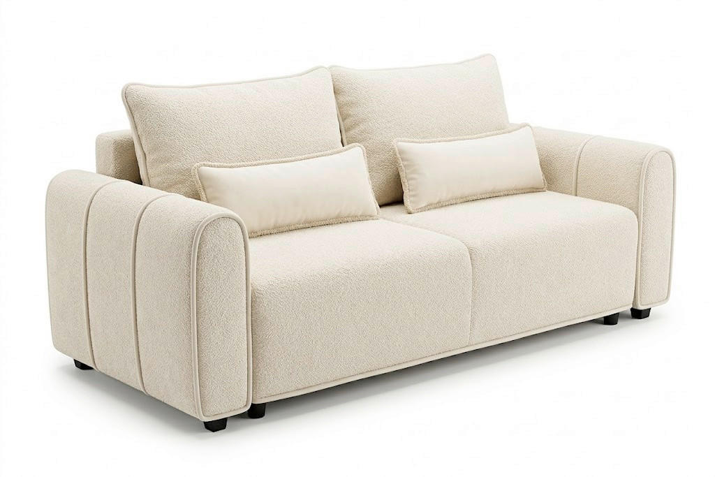 SCHLAFSOFA KIARA Bouclé Beige  inkl.  - Beige/Schwarz, Design, Kunststoff/Textil (235/100/100cm) - MID.YOU
