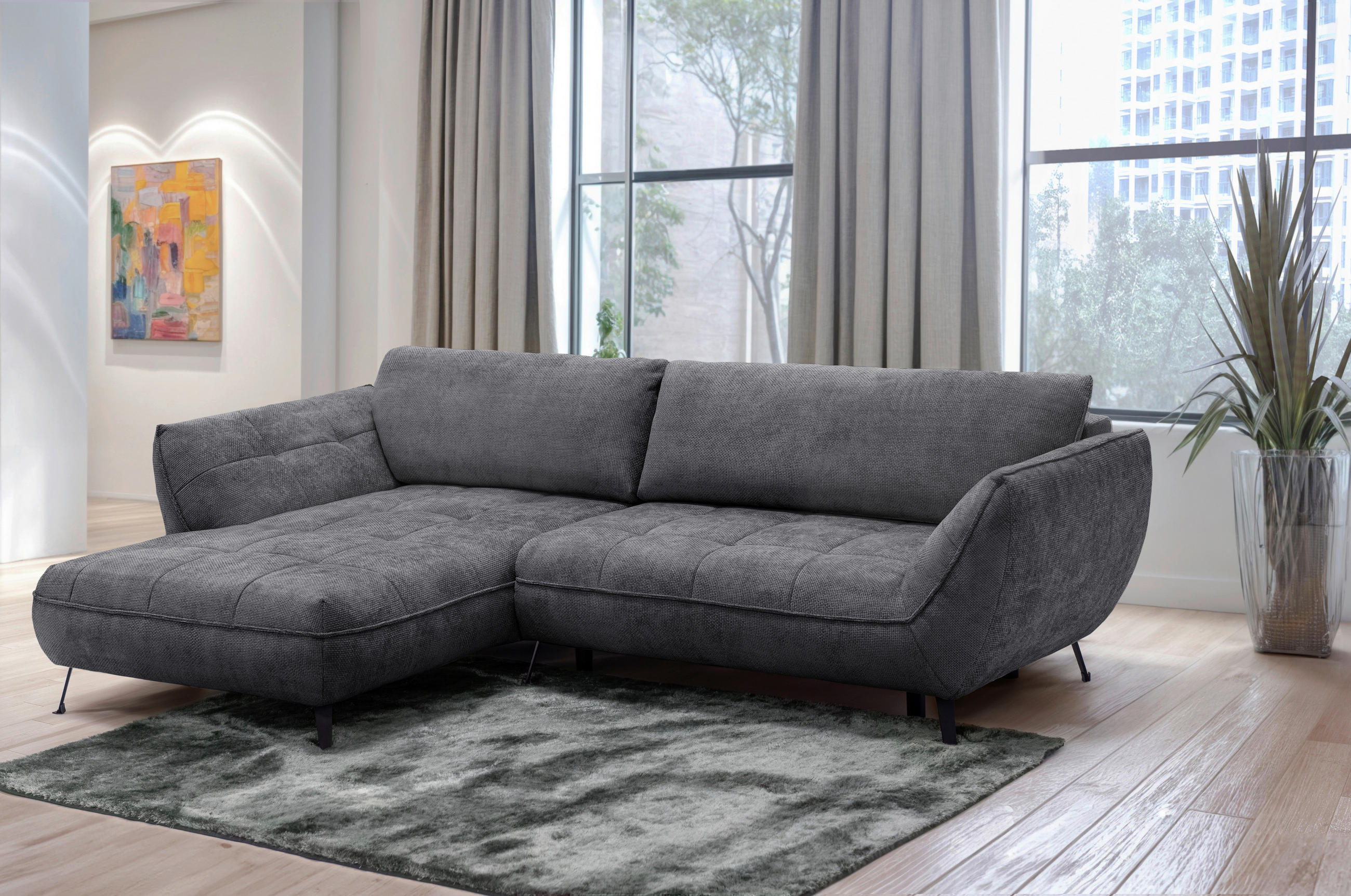 ECKSOFA in Struktur Anthrazit  - Anthrazit/Schwarz, Design, Textil/Metall (187/282cm) - Livetastic