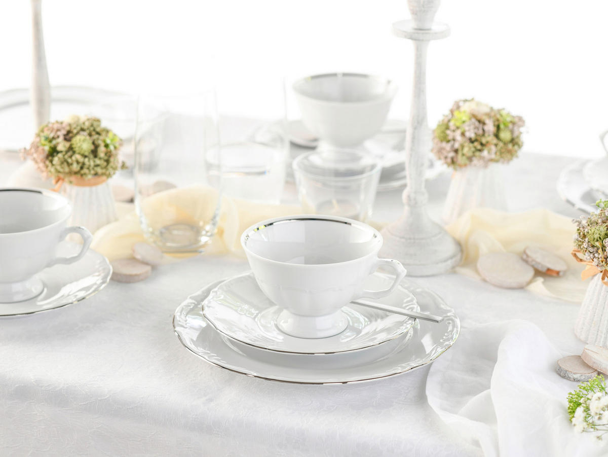 KOMBISERVICE Weiß, Platinfarben 30-teilig Maria Theresia Platin  - Platinfarben/Weiß, Basics, Keramik (44/28/33cm) - Creatable