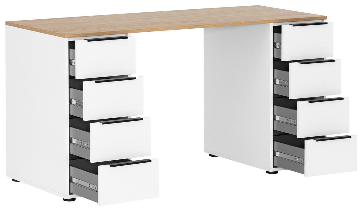SCHREIBTISCH 55,5/140/73,1 cm  in Weiß, Eichefarben  - Eichefarben/Schwarz, MODERN, Holzwerkstoff/Metall (55,5/140/73,1cm) - MID.YOU