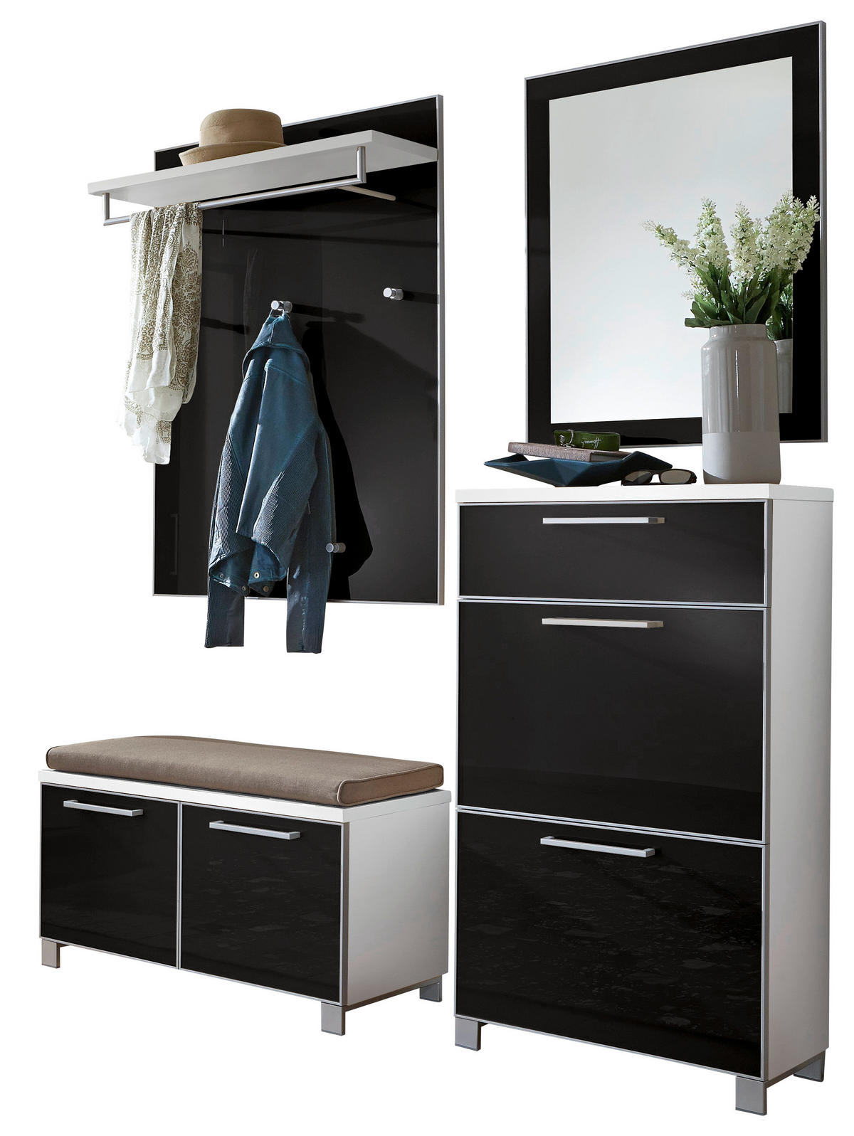 GARDEROBE 5-teilig  in 155/195/40 cm  - Weiss/Anthrazit, Design, Glas/Holzwerkstoff (155/195/40cm)