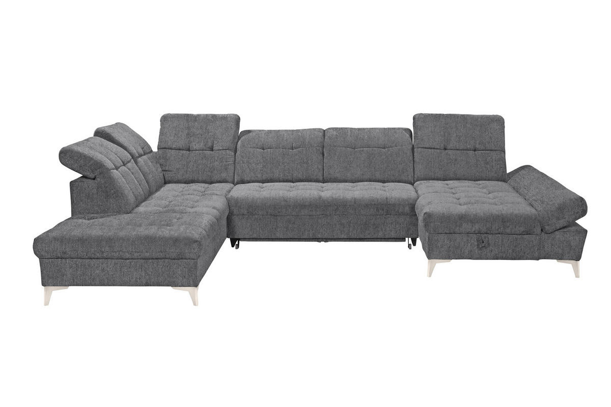WOHNLANDSCHAFT Mikrovelours Anthrazit  - Kaschmir/Anthrazit, Modern, Kunststoff/Textil (245/348/168cm) - MID.YOU