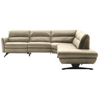 ECKSOFA in Echtleder Ecru  286/258 cm  - Ecru/Schwarz, Design, Leder/Metall (286/258cm) - Schöner Wohnen