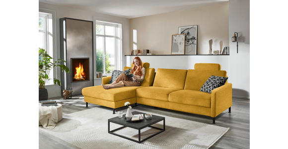 ECKSOFA  in Chenille, Flachgewebe Currygelb  175/316 cm  - Currygelb/Schwarz, Design, Textil/Metall (175/316cm) - Dieter Knoll