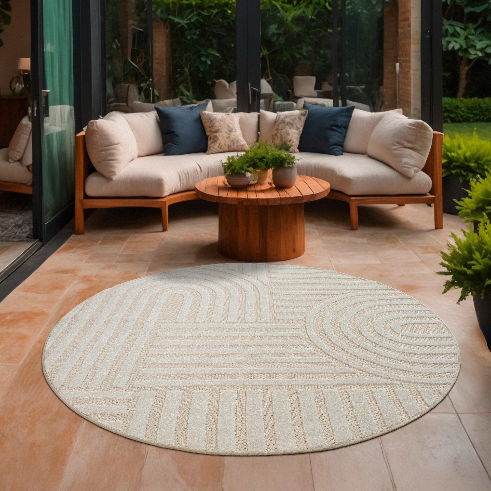 OUTDOORTEPPICH 150 cm Berlin Creme  - Creme, KONVENTIONELL, Kunststoff/Textil (150cm) - Novel