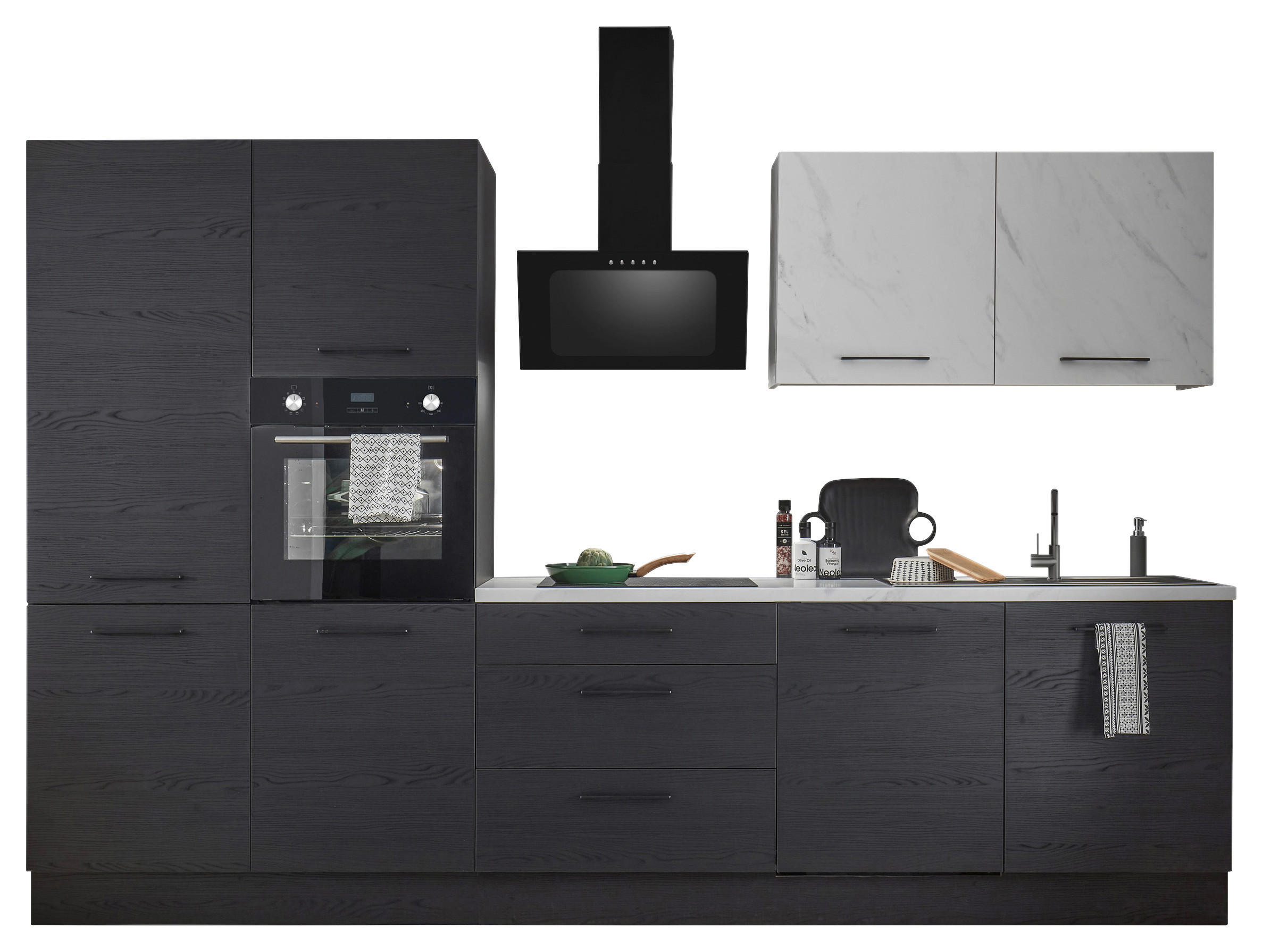 BUCĂTĂRIE FĂRĂ ELECTROCASNICE  - alb/grafit, Design, metal/material pe bază de lemn (320cm) - MID.YOU