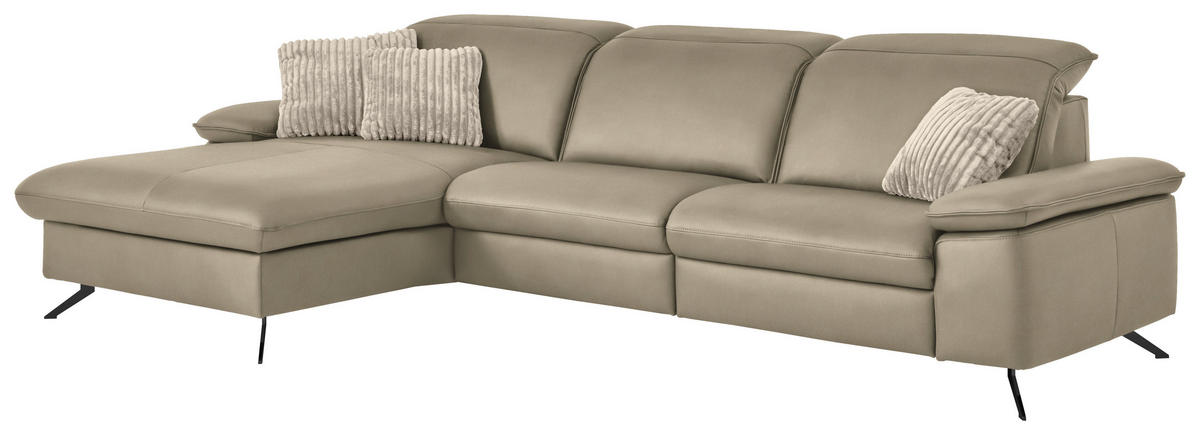 ECKSOFA  Echtleder Sandfarben  - Sandfarben/Schwarz, Design, Leder/Metall (169/307cm) - Beldomo Premium