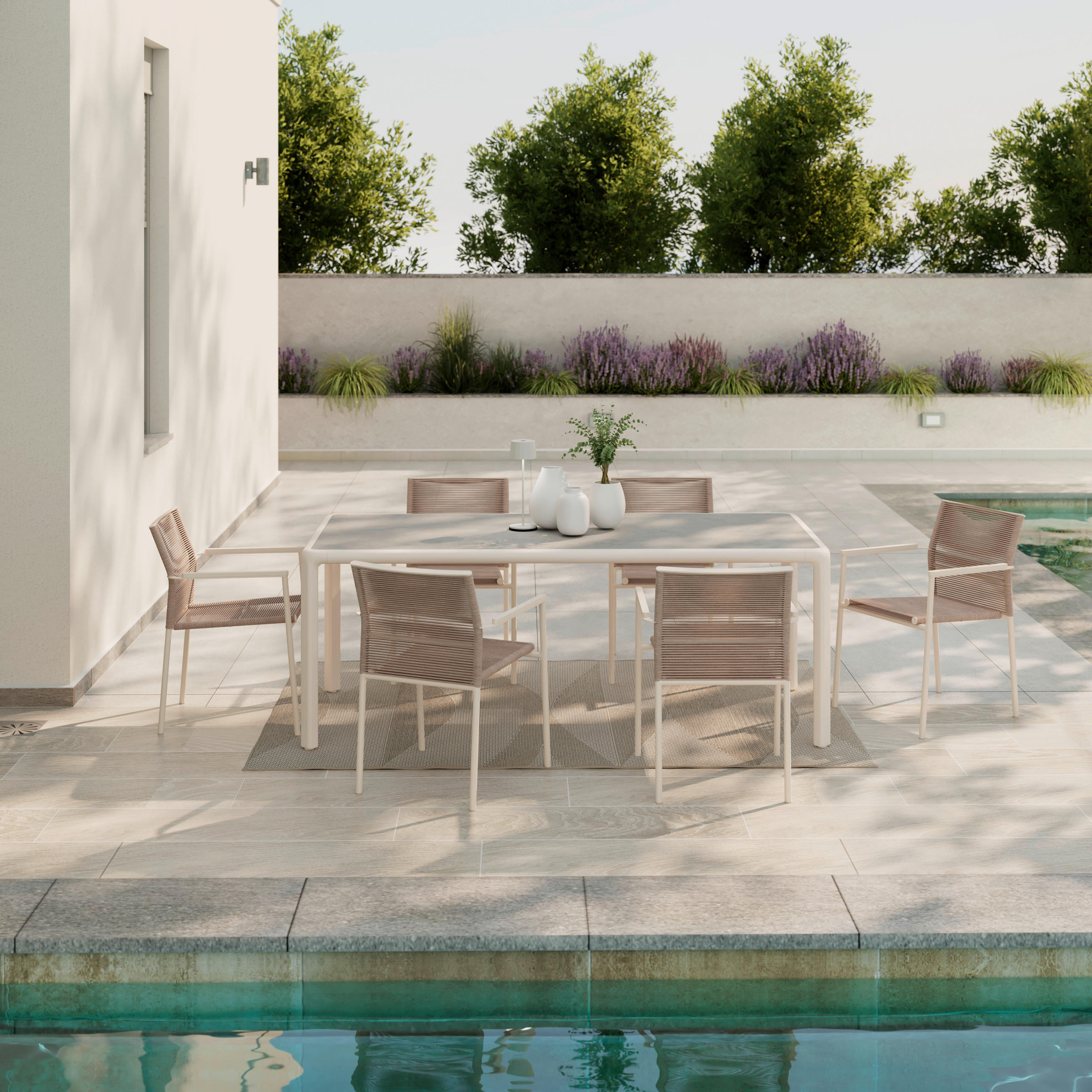 GARTENTISCH 201/91/75 cm Metall, Stein rechteckig  - Beige, Design, Stein/Metall (201/91/75cm) - Ambia Garden