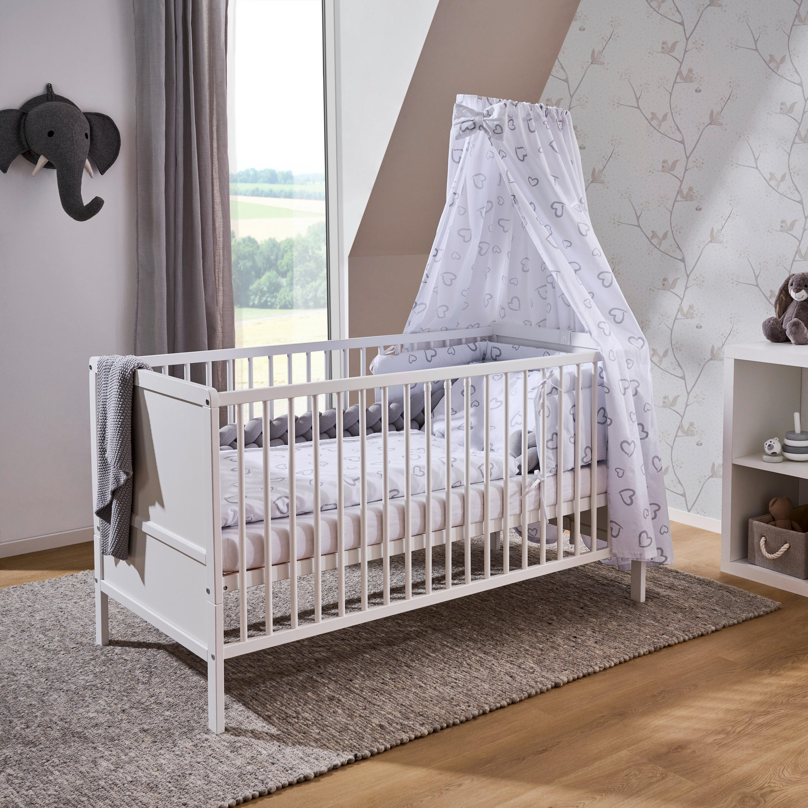 DETSKÁ POSTIEĽKA KOMPLET   - sivá/biela, Lifestyle, drevo/textil (144,5/74,5/82cm) - My Baby Lou