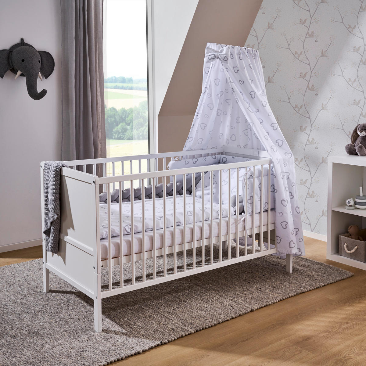 KOMPLET ZA DJEČJI KREVETIĆ   - bijela/siva, Lifestyle, tekstil/drvo (144,5/74,5/82cm) - My Baby Lou