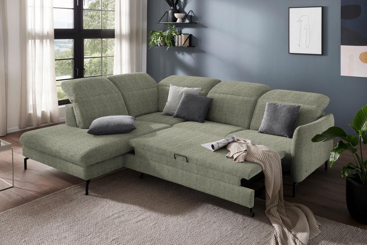 ECKSOFA in Flachgewebe Grün  - Schwarz/Grün, Design, Textil/Metall (233/299-313cm) - Dieter Knoll