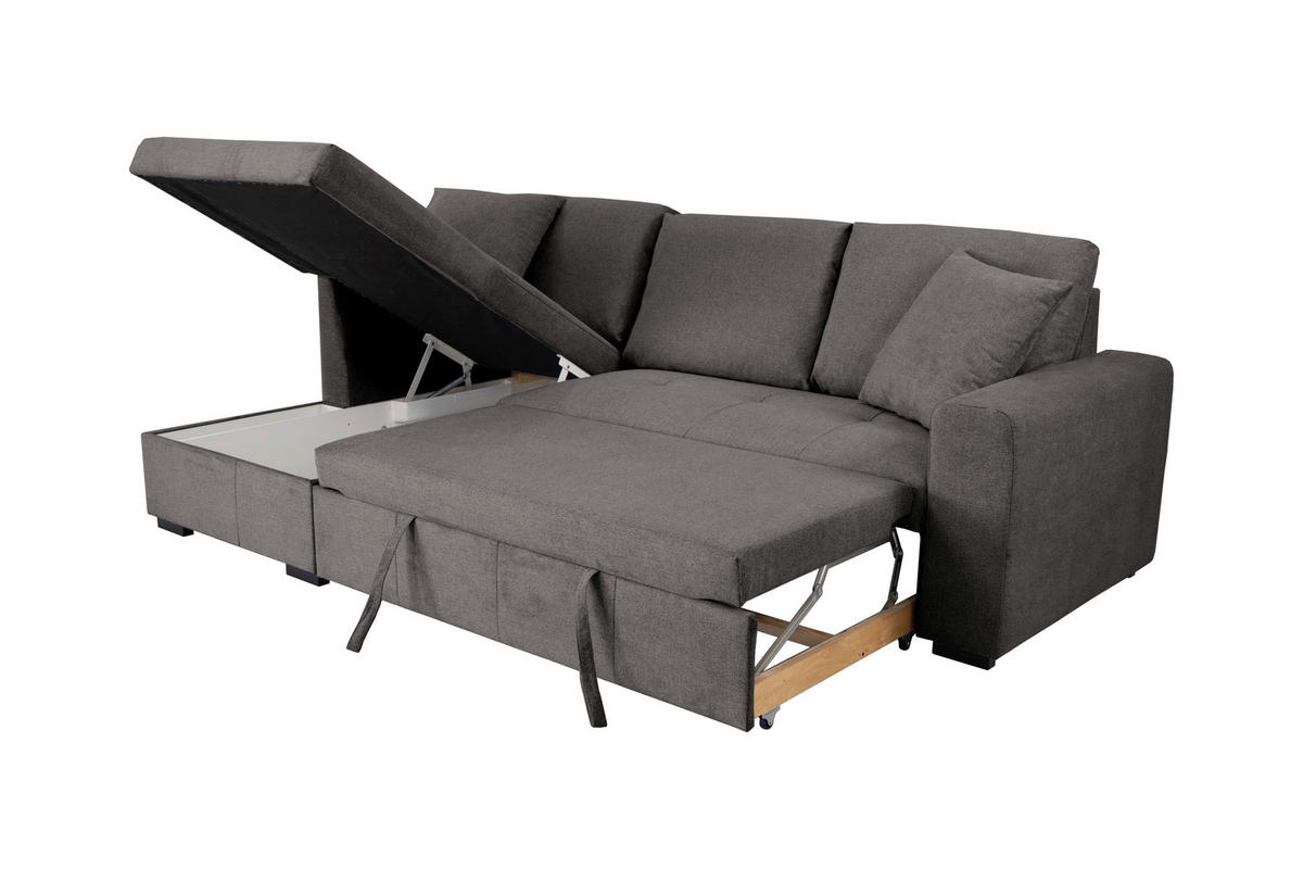 ECKSOFA LUKAS Dunkelgrau Struktur Zierkissen, Bettkasten  - Dunkelgrau, Trend, Textil (158/239cm) - P & B