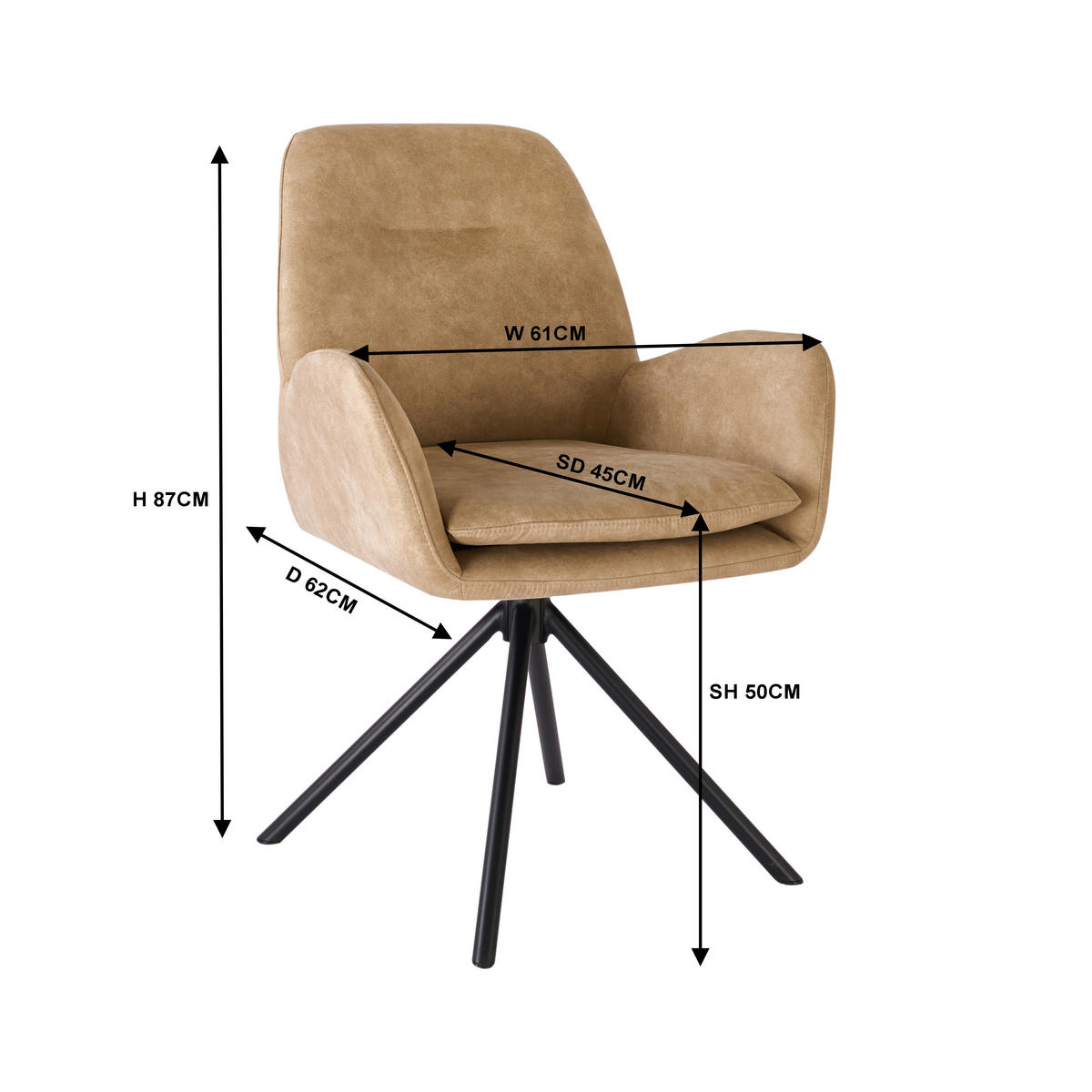 ARMLEHNSTUHL  in Eisen Webstoff  - Beige/Schwarz, Basics, Textil/Metall (60.5/88/62cm) - MID.YOU