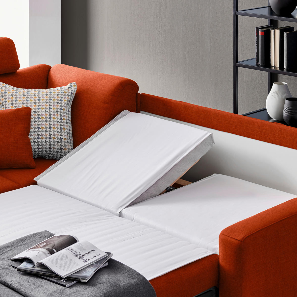 ECKSOFA in Chenille Orange  208/227 cm  - Alufarben/Orange, KONVENTIONELL, Textil/Metall (208/227cm) - Sedda