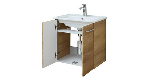 WASCHTISCHKOMBI 55 cm  - Chromfarben/Eichefarben, KONVENTIONELL, Keramik/Holzwerkstoff (55cm) - Xora