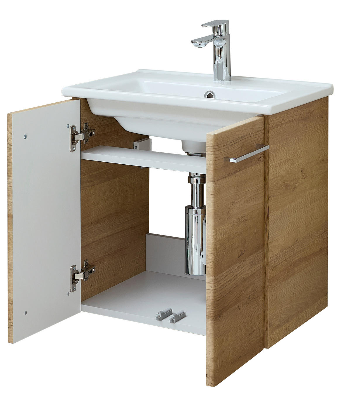 WASCHTISCHKOMBI 55 cm  - Chromfarben/Eichefarben, KONVENTIONELL, Keramik/Holzwerkstoff (55cm) - Xora