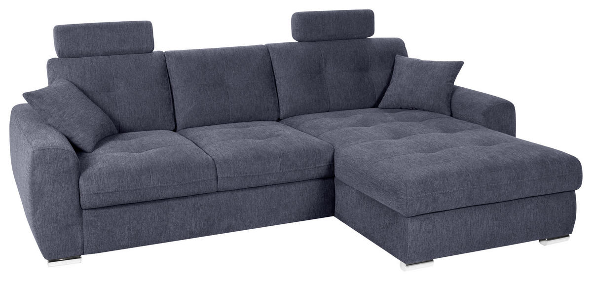 ECKSOFA in Mikrofaser Blau  - Chromfarben/Blau, Modern, Kunststoff/Textil (276/193cm) - Hom`in