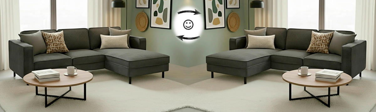 ECKSOFA WATKINS Dunkelgrau Cord  - Dunkelgrau/Schwarz, MODERN, Textil/Metall (232/161cm) - Trendmanufaktur