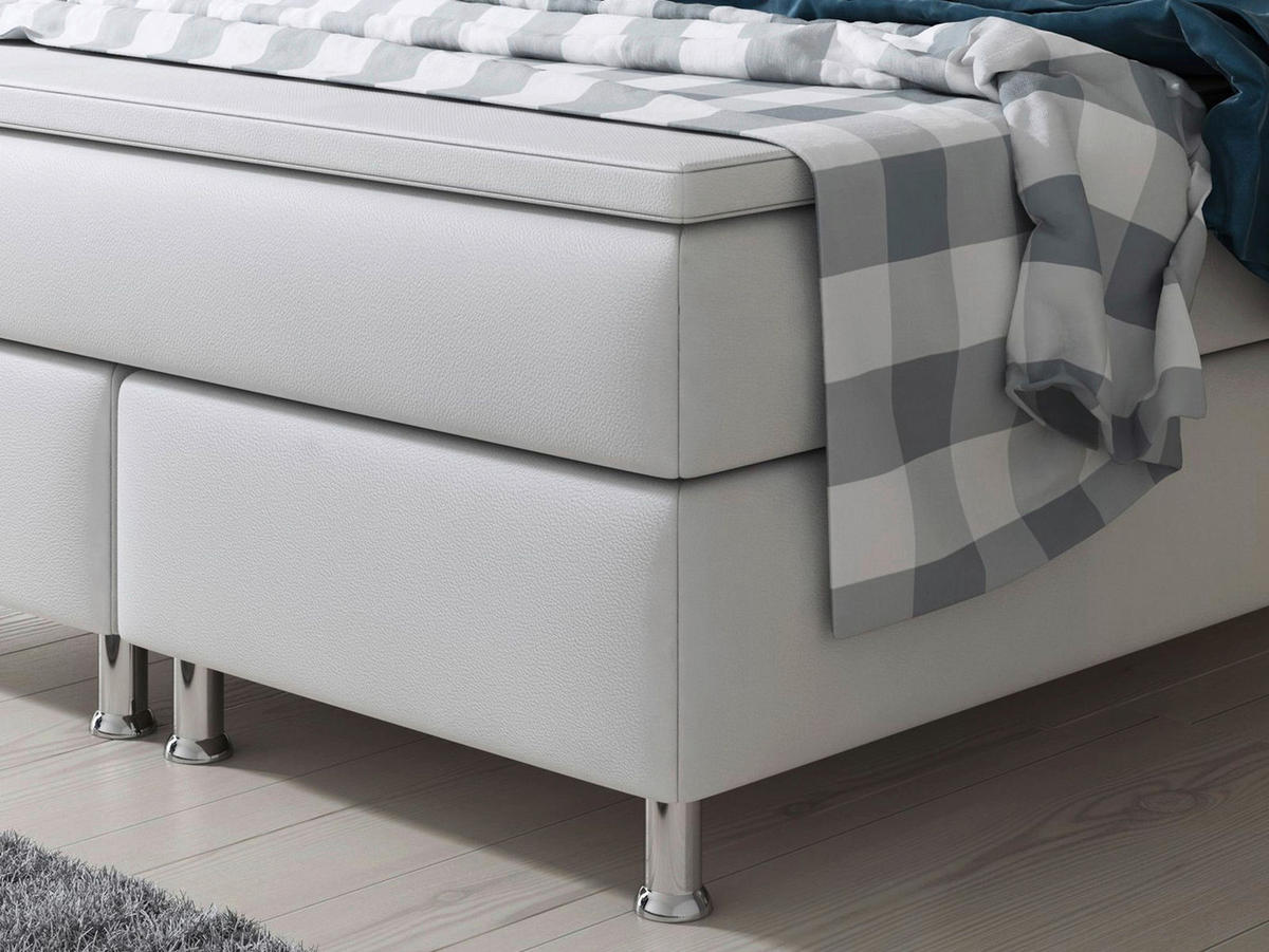 BOXSPRINGBETT  in Weiß, Matratze, gepolstertes Kopfteil, Topper, Matratzen, H3 + H3 = fest  - Silberfarben/Weiß, KONVENTIONELL, Leder/Textil (140/115/210cm) - MID.YOU