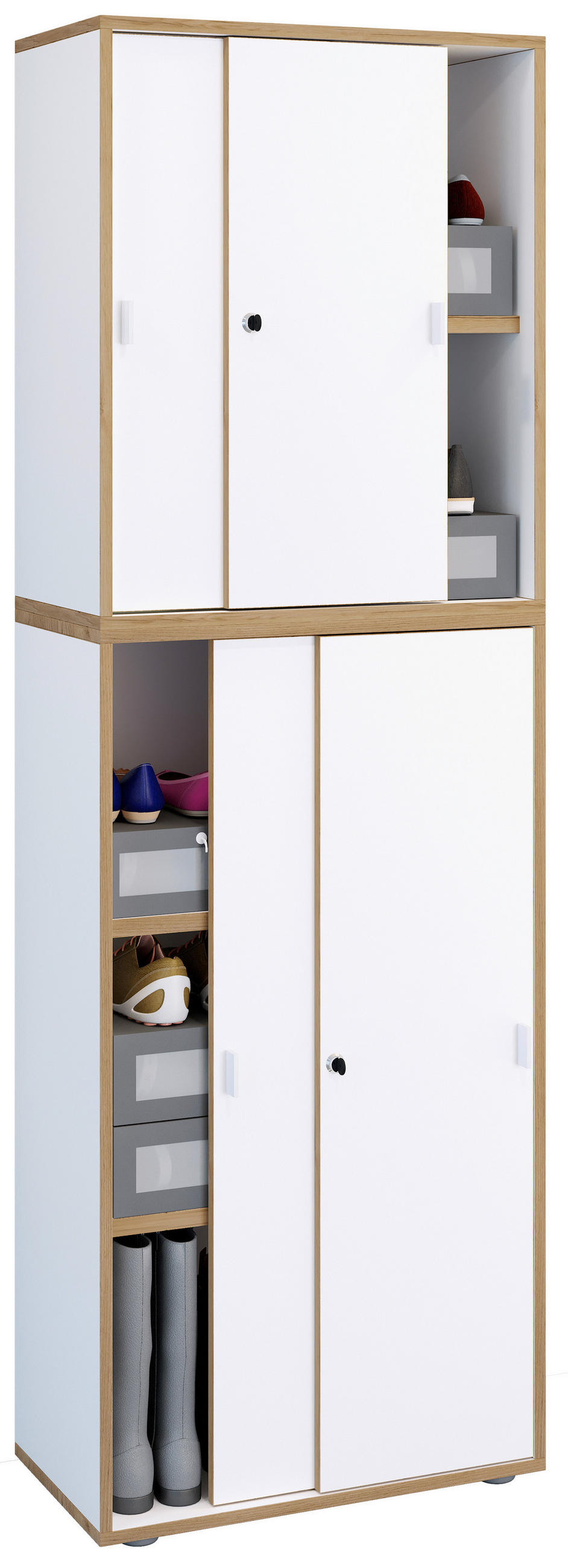 SCHUHSCHRANK Weiß, Honigeiche  - Honigeiche/Silberfarben, Design, Holzwerkstoff/Kunststoff (60/183/37cm) - MID.YOU