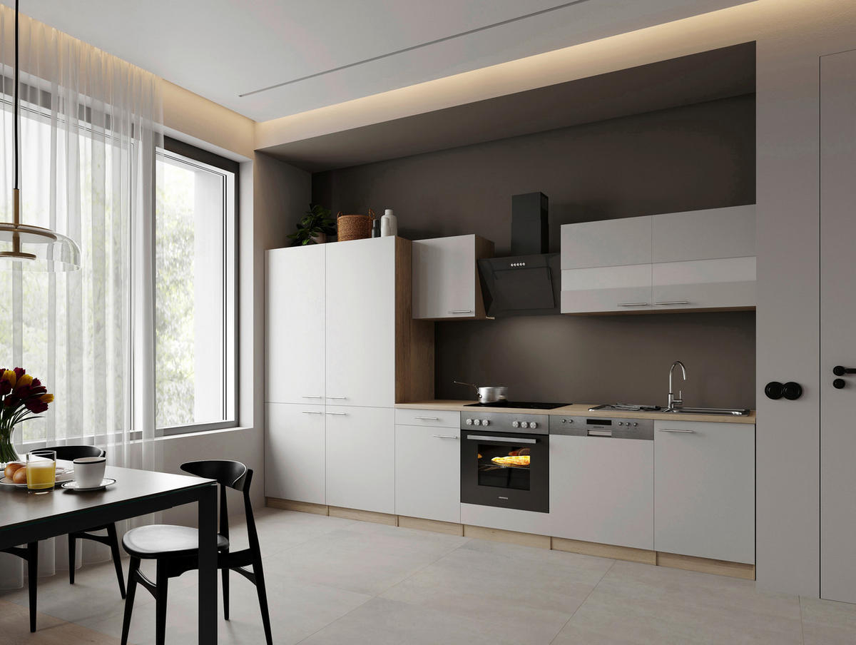 Bucătărie Standard  - alb/culoare inox, Trend, metal/material pe bază de lemn (340cm) - Respekta