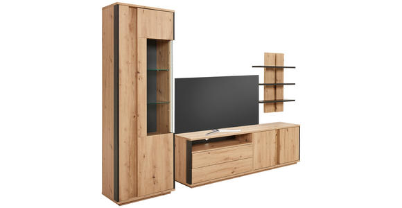 WOHNWAND 3-teilig  in Grau, Eichefarben  252/200/41 cm  - Eichefarben/Grau, Design, Glas/Holzwerkstoff (252/200/41cm) - Cantus