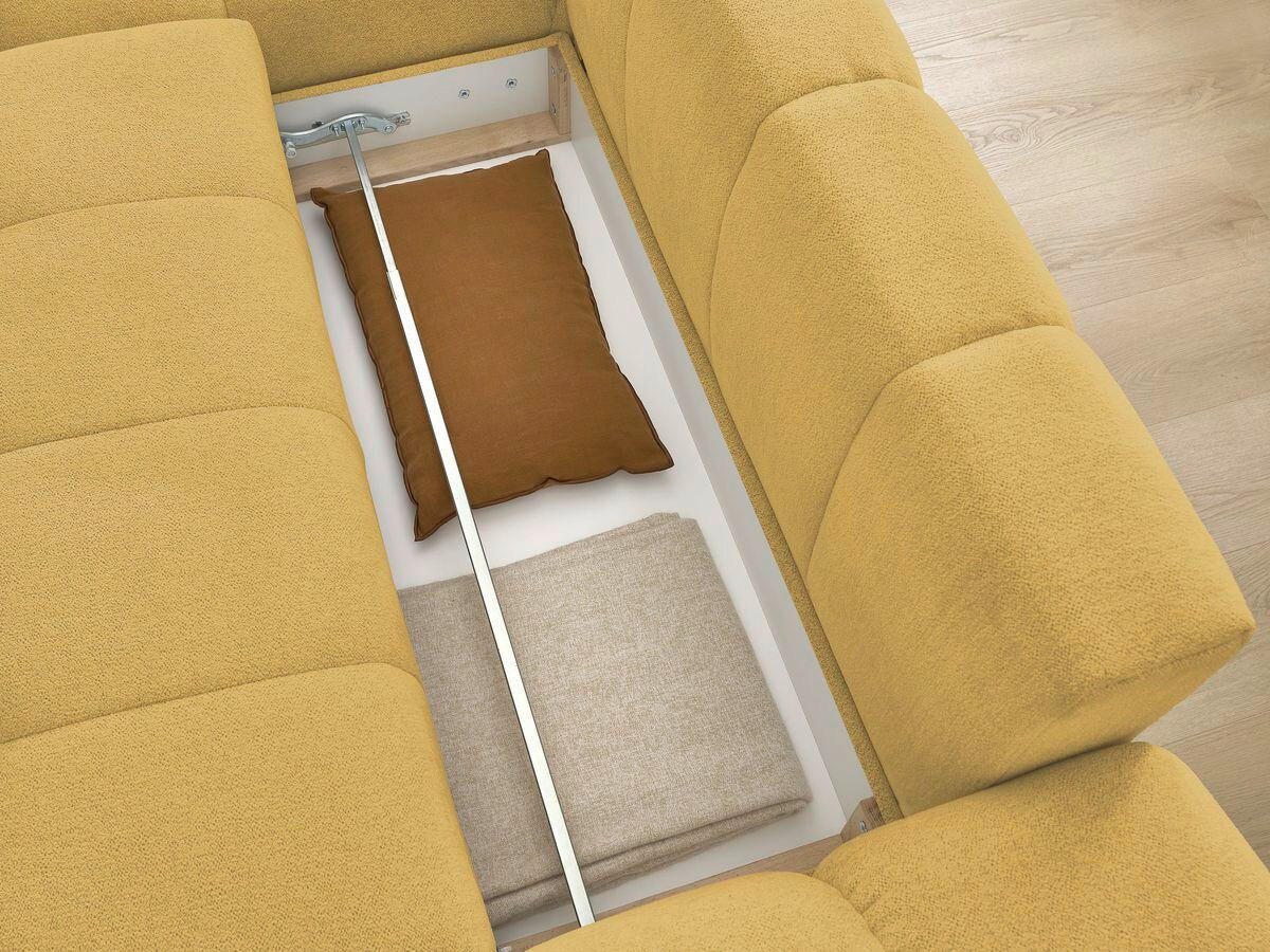 ECKSCHLAFSOFA EVEREST  mit Rücken echt, Armteil links, Armteil rechts Flachgewebe Gelb  - Gelb/Schwarz, MODERN, Kunststoff/Textil (180/318cm) - Livetastic