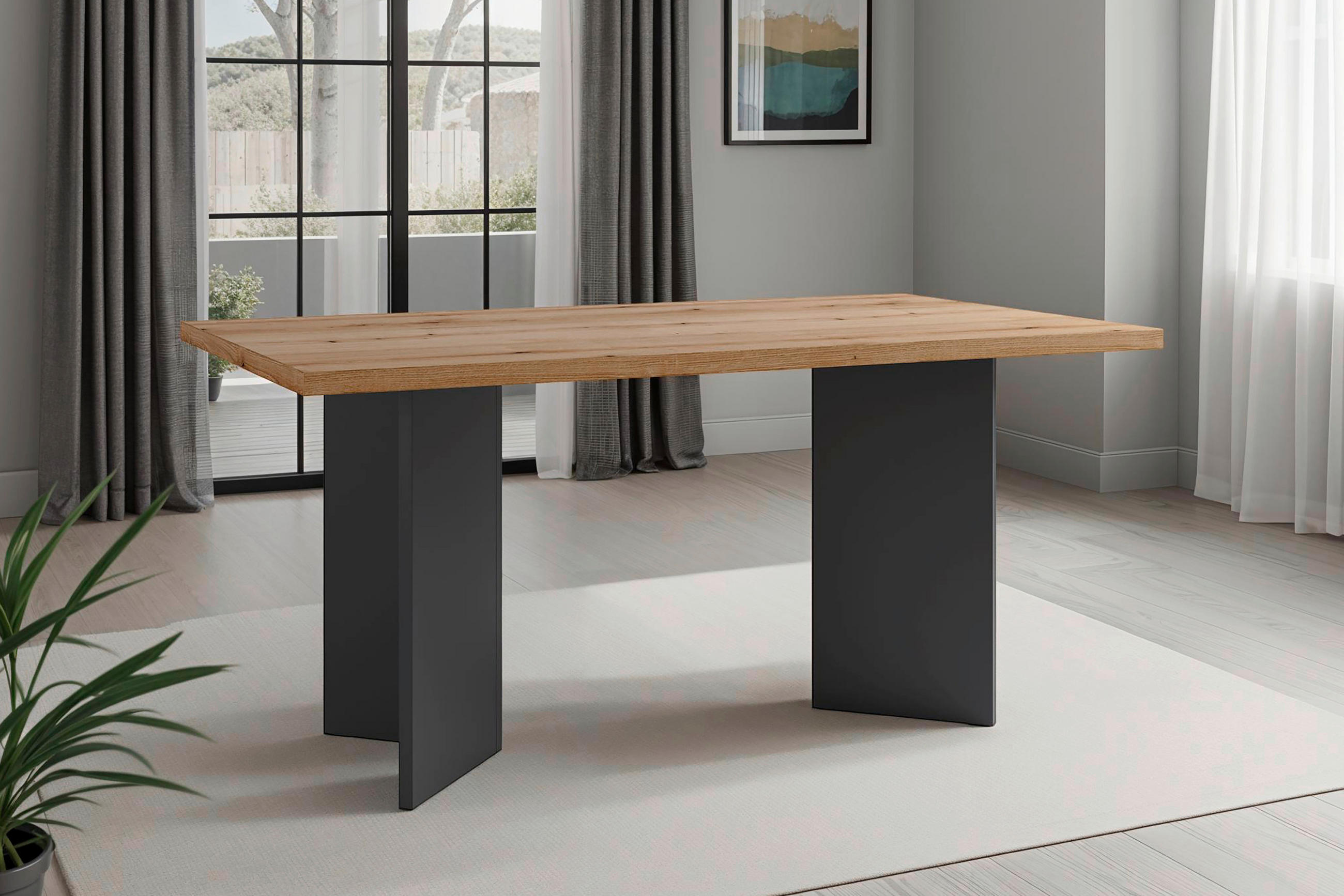 Thumbnail - Mid.you Esstisch, Anthrazit, Eiche, Holzwerkstoff, rechteckig, Wange, 90x75.5x160 cm, FSC Mix, in verschiedenen Größen e...