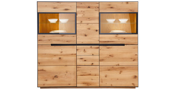 HIGHBOARD  in 155/136/38 cm  - Eichefarben/Anthrazit, Natur, Glas/Holz (155/136/38cm) - Linea Natura