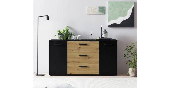 SIDEBOARD Schwarz, Eiche Artisan Einlegeböden, Türdämpfer  - Schwarz/Eiche Artisan, KONVENTIONELL, Holzwerkstoff/Kunststoff (150/78,9/38,5cm) - Carryhome